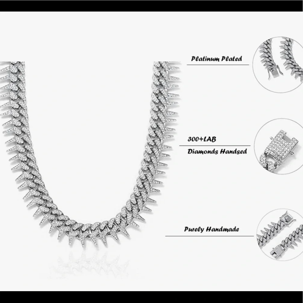 Custom made iced out Cuban link spikes hip hop chain limited stock BEST GIFT WOW - Picture 3 of 8